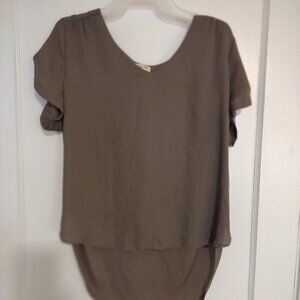 Lily White Women's Blouse Brown Short Sleeves Sz L